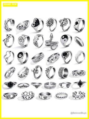 Vintage Silver Knuckle Ring Set Stacking Gothic Boho Mid Rings